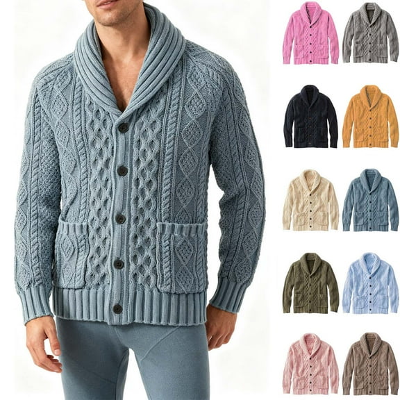Elvqul Mens Sweater Spring and Winter Cardigans Button down V Neck Warm Long Sleeve Sweater for Men