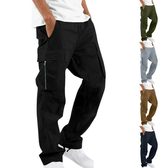 Elvqul Cargo Pants for Men with Pockets Elastic Waist Work Joggers Mens Cargo Pants