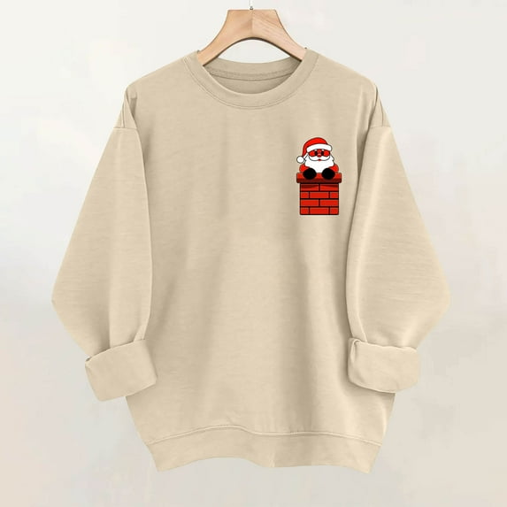 Hipattires Christmas Sweatshirts for Women, Christmas Clothes for Women, Graphic Loose Style Long Sleeve, Khaki