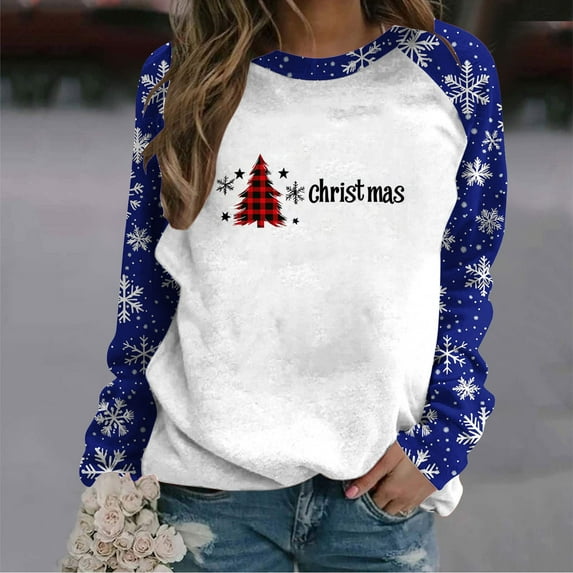 Hipattires Christmas Sweatshirts for Women, Christmas Womens Clothes, Graphic Loose Fashion Long Sleeve, Blue