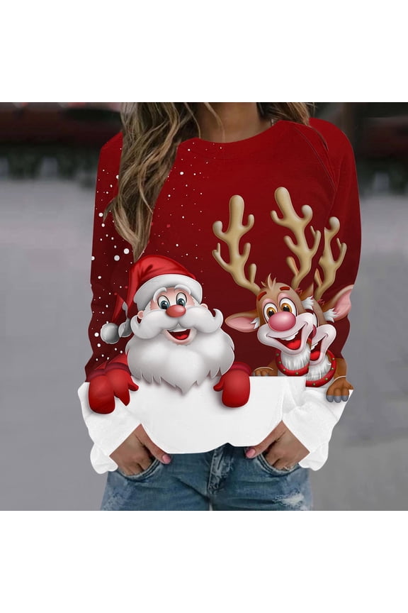 Christmas Sweatshirts for Women Crewneck Tops Christmas Tree Ladies Sweatshirts