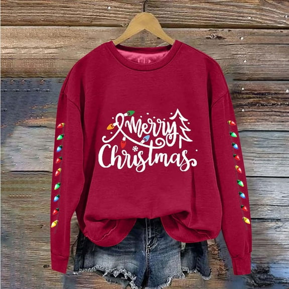 Hipattires Christmas Sweatshirts for Women, Womens Clothes Christmas, Printed Loose Fashion Long Sleeve, Red