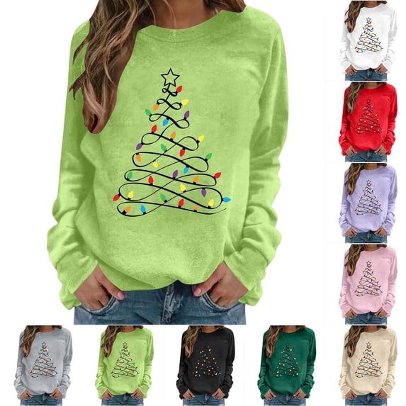 Hipattires Christmas Womens Sweatshirts, Christmas Clothes for Women, Graphic Loose Fashion Long Sleeve, Green