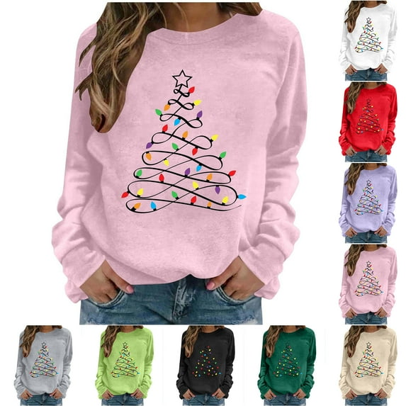 Hipattires Christmas Womens Sweatshirts, Womens Christmas Clothes, Graphic Loose Fashion Long Sleeve, Pink