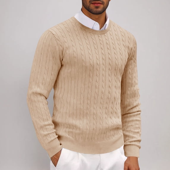Elvqul Crew Neck Pullover Sweater for Men Big and Tall Solid Color Long Sleeve Casual Mens Sweater