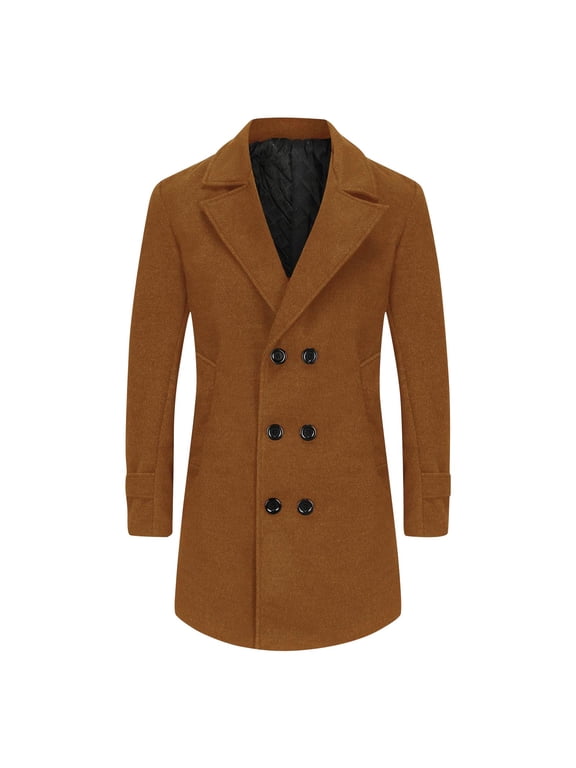 Double Breasted Peacoat for Men Overcoat Big and Tall Fashion Brown Coats Mens Jacket Winter