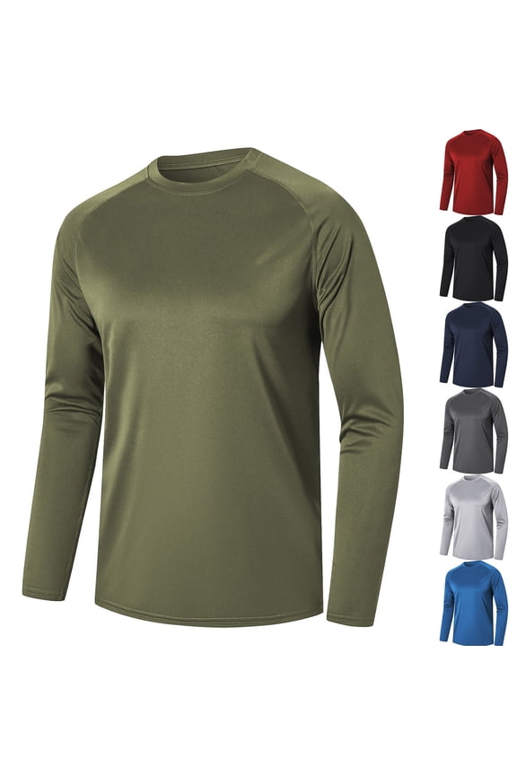 Dry Fit Shirts for Men Athlete Pullover Round Neck Casual Loose Breathable Holiday Long Sleeve Mens T-Shirts Fitness