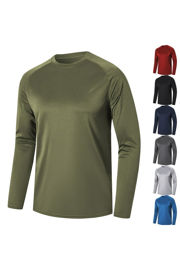 Dry Fit T-Shirts for Men Athlete Long Sleeve Pullover Casual Breathable Solid Loose Crew Neck Mens Shirts Holiday