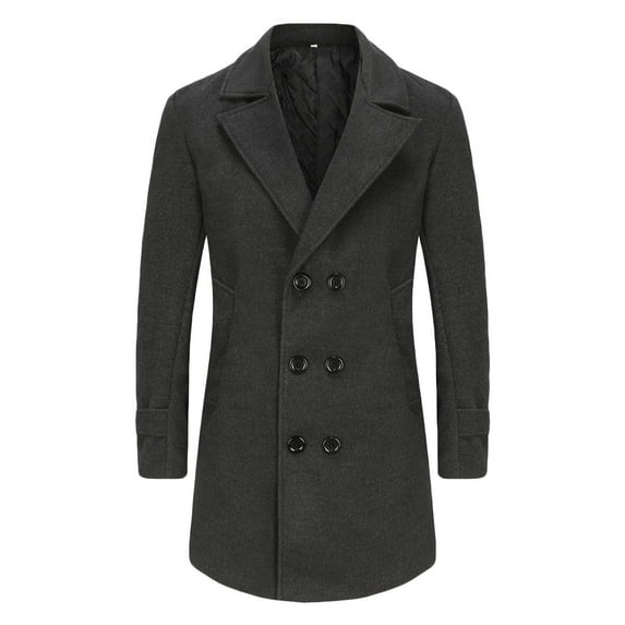 Elvqul Fashion Peacoat for Men Double Breasted Overcoat Dark Gray Coats Big and Tall Mens Jacket