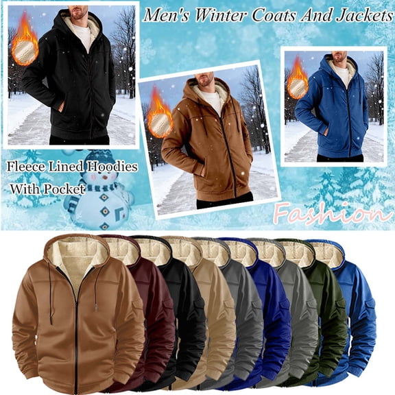 Hipattires Fleece Jackets for Men Plus Size Bomber Jackets Zipper Work Winter Lined Trendy Mens Coat Sherpa