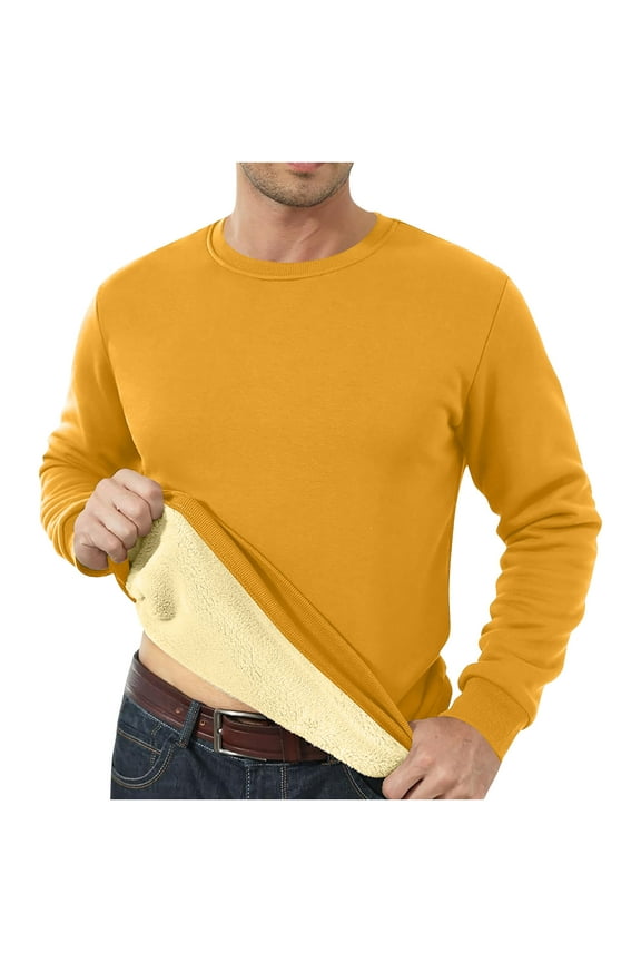 Fleece Shirts for Men Solid Trendy Pullover Thicken Thermal Base Layer Winter Holiday Crewneck Mens T-Shirts Long Sleeve