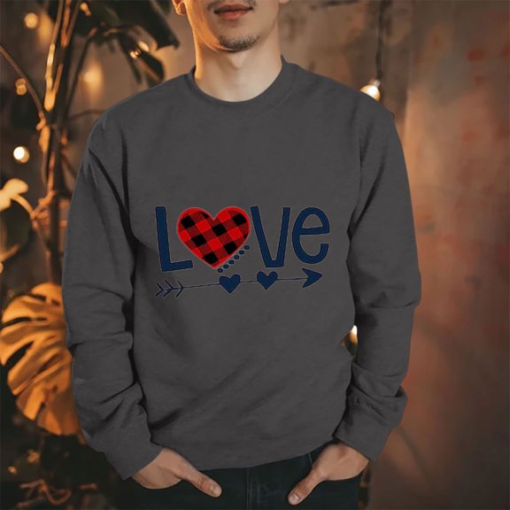 Elvqul Graphic Sweatshirts for Men Long Sleeve Crewneck Big Mens Sweatshirts Crew Neck