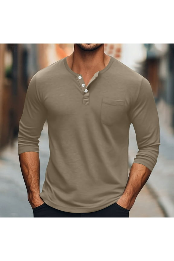 Henley Big and Tall Shirts for Men Long Sleeve Pullover Tops Lightweight , Pocket Solid Round Collar Mens Shirts