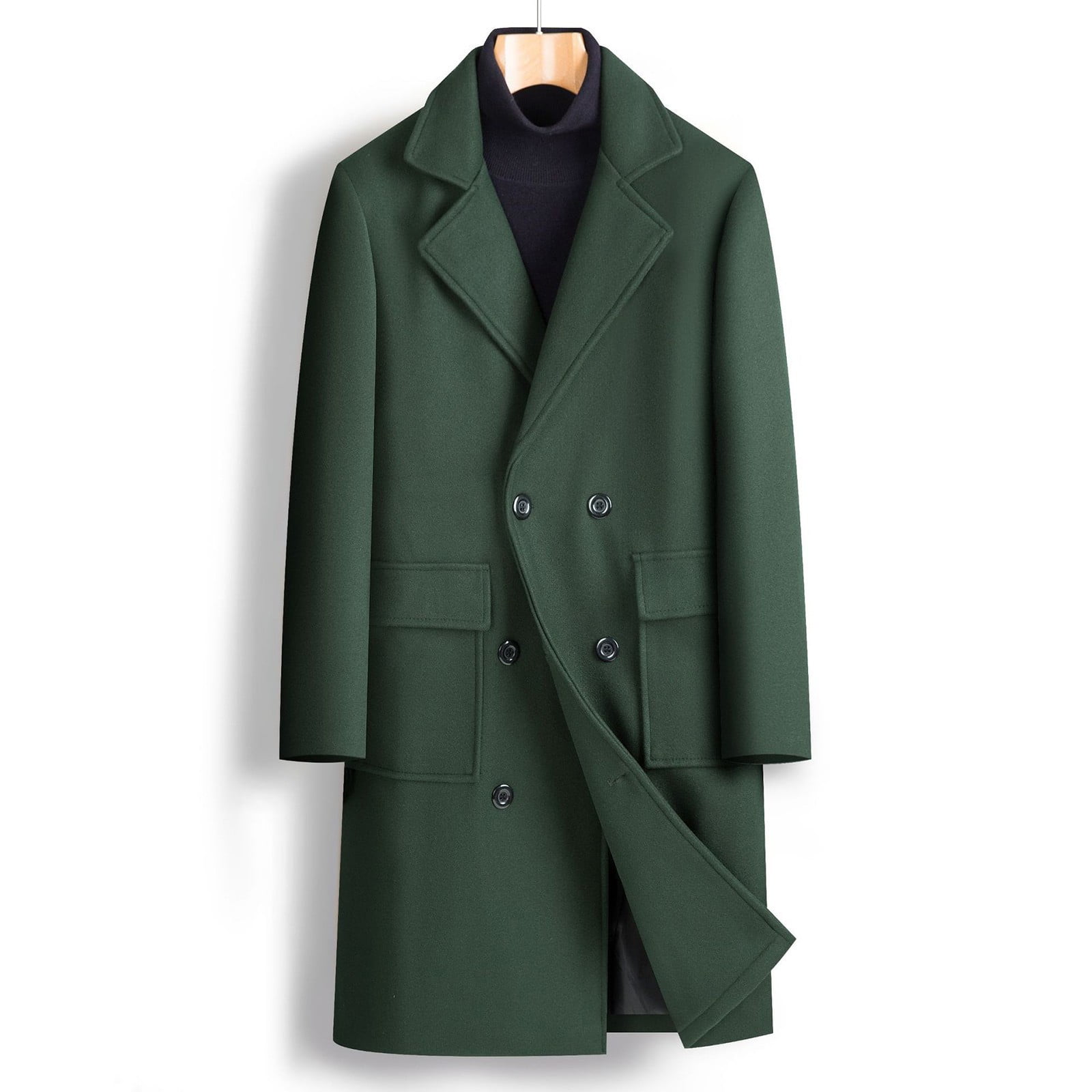 ［ゆう］Text SingleBreasted Coat Mens Trench Coat Notched Lapel Single Breasted Belted Long