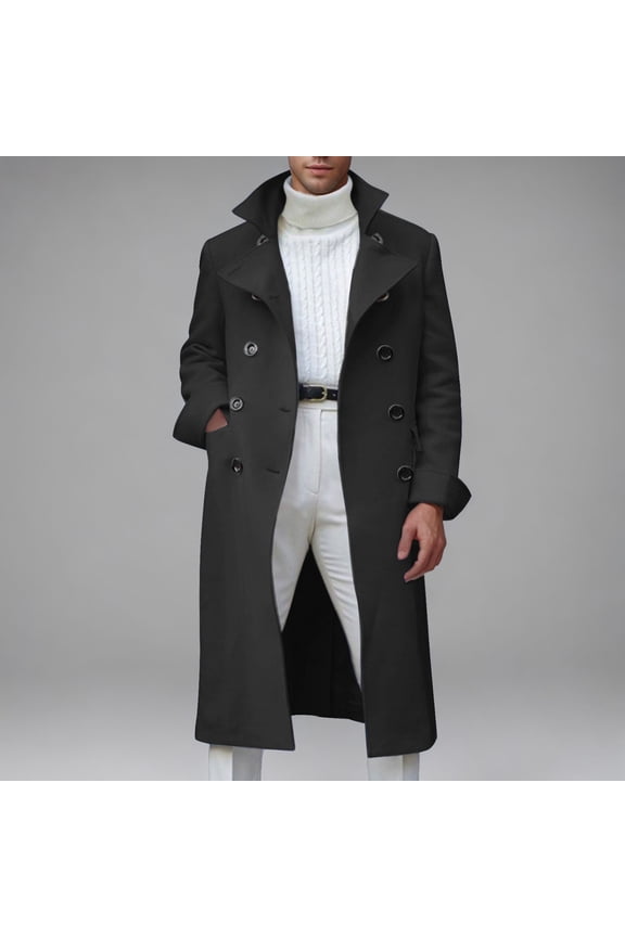 Jacket for Men Wool Outerwear Big and Tall Black Coats Winter Double Breasted Mens Peacoat