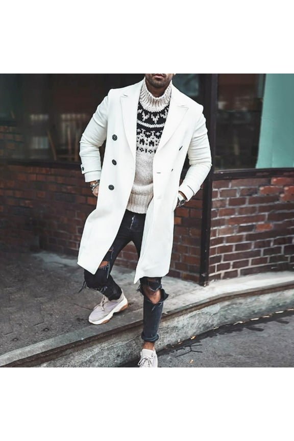 Jacket for Men with Hood Wool White Outerwear Big and Tall Double Breasted Coats Winter Mens Peacoat Stylish