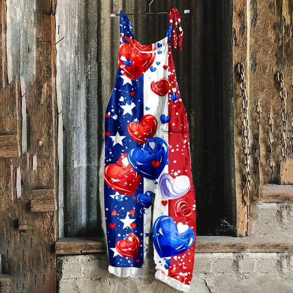 Elvqul Jumpsuits for Women Eagle Fourth of July Independence Summer Patriotic with Pockets Womens Jumpsuits Sleeveless