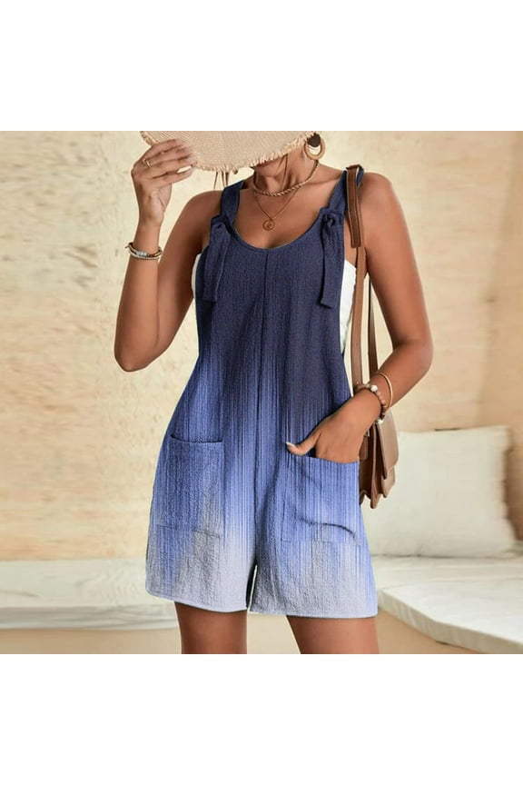Jumpsuits for Women Short Navy Sleeveless with Pockets Gradient Juniors Jumpsuits
