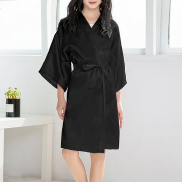 Hipattires Kids Robes Plain Black Comfort Girls Loungewear Drawstring Bathrobe