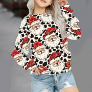 Hipattires Kids Sweatshirts White Graphic Fashion Round Neck Shirts Girls Winter Tops Comfortable Long Sleeve Sweatshirts