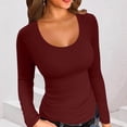 thumbnail image 1 of Hipattires Lightweight Shirts for Women Crew Neck Long Sleeve Pullover Trendy Slim Fall Winter Solid Ladies Tops Base, 1 of 3