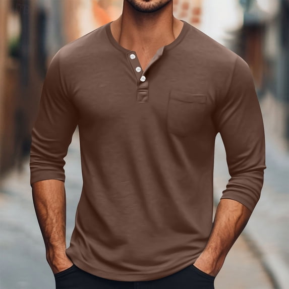 Hipattires Long Sleeve Shirts for Men Henley Big and Tall Pullover Plain Spring/Winter , Pocket Lightweight Mens Shirts Tops