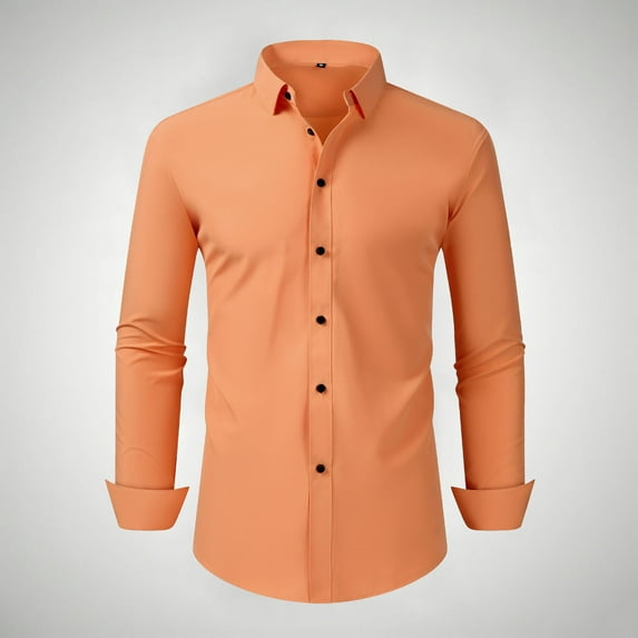 Elvqul Long Sleeve Shirts for Men Stylish Turndown Collar Business Graphic Breathable Orange Mens Shirts Button up