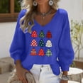 thumbnail image 1 of Hipattires Long Sleeve Tops for Women Pullover Blouse Comfy Graphic V-Neck Blue Winter Womens Shirts Waffle, 1 of 3
