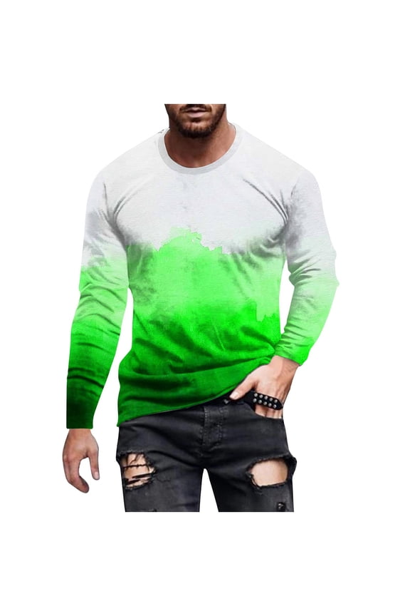 Mens Big and Tall Shirts Plus Size Pullover Gradient Print Spring/Winter Crewneck Lightweight Tops for Men Long Sleeve