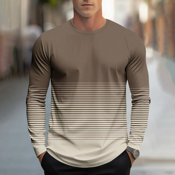 Hipattires Mens Big and Tall T-Shirts Gradient Print Pullover Fashion Crew Neck Winter Long Sleeve Travel Shirts for Men Plus Size