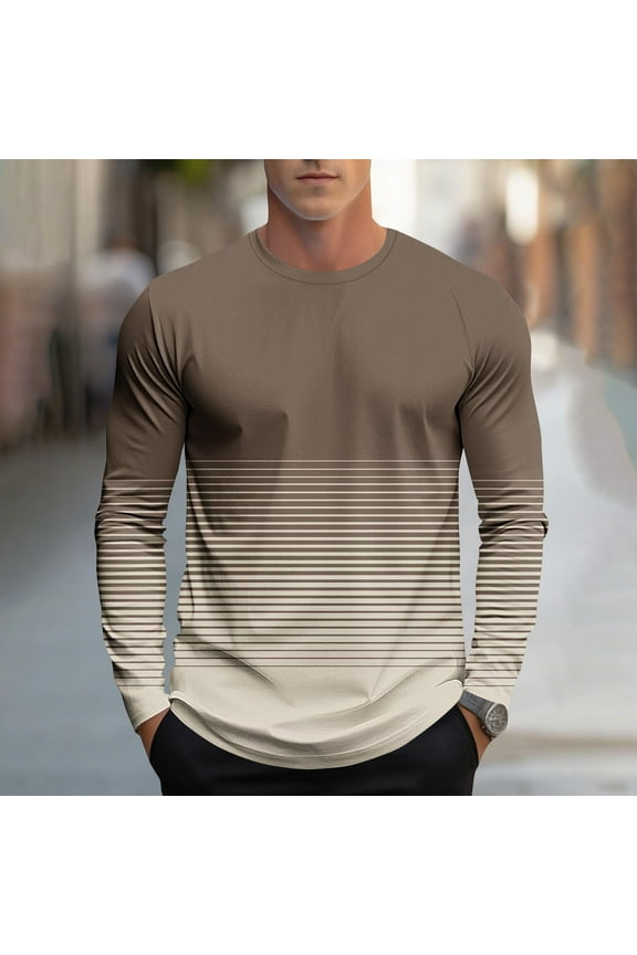 Mens Big and Tall T-Shirts Gradient Print Pullover Fashion Crew Neck Winter Long Sleeve Travel Shirts for Men Plus Size