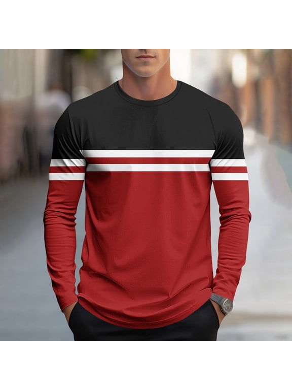 Mens Big and Tall T-Shirts Gradient Print Pullover Plus Size Winter Casual Long Sleeve Tops for Men Holiday