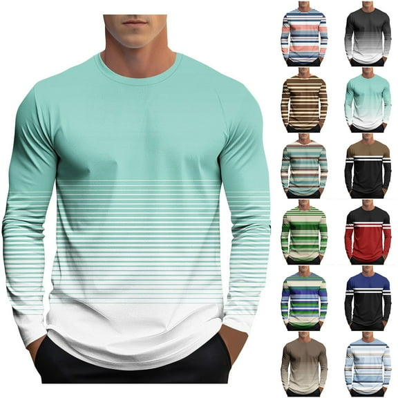 Hipattires Mens Big and Tall T-Shirts Plus Size Pullover Long Sleeve Travel Winter Gradient Print Fashion Tops for Men