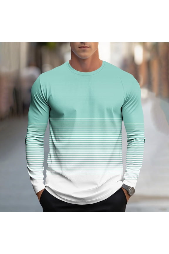 Mens Big and Tall Tops Pullover Gradient Print Travel Winter Plus Size Trendy T-Shirts for Men Round