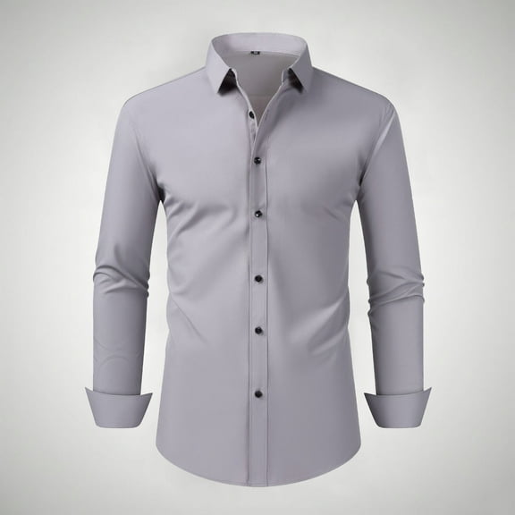 Elvqul Mens Business Shirts Gray Long Sleeve Collar Breathable Graphic Button up Shirts for Men Formal