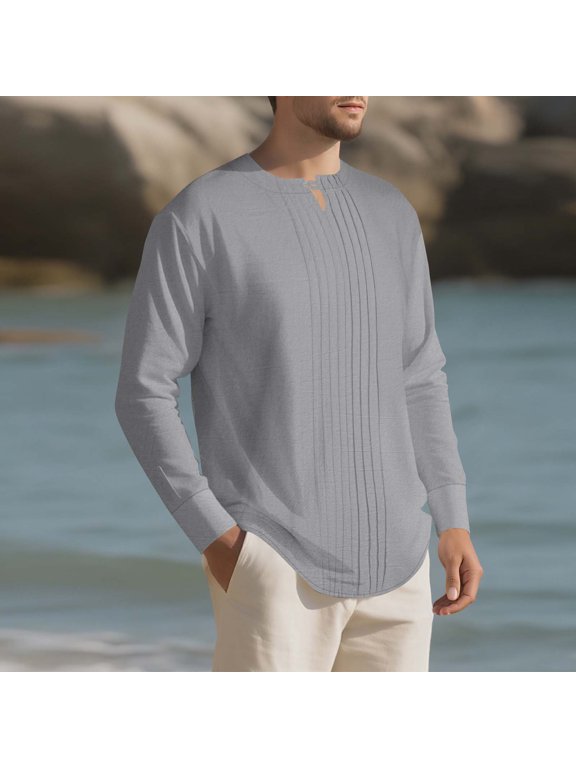 Mens Button Shirts Long Sleeve Plain Pullover , Spring/Winter Casual Shirts for Men Tops