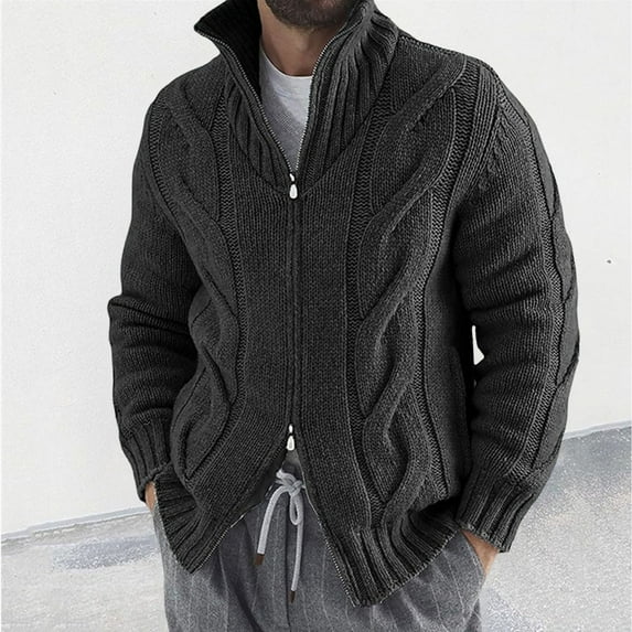 Elvqul Mens Cardigan Sweater Big and Tall Solid Color Long Sleeve Knit Sweater for Men