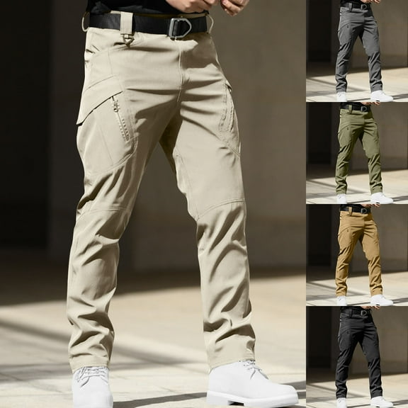 Elvqul Mens Cargo Pants Elastic Waist Baggy with Pockets Cargo Pants for Men Big and Tall