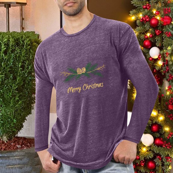 Hipattires Mens Christmas Blouses Athletic Graphics Tees Pullover Slim Fit Lightweight Long Sleeve Crew Neck Shirts for Men Holiday
