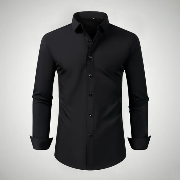 Elvqul Mens Collared Shirts Formal Business Long Sleeve Button up Black Shirts for Men Breathable