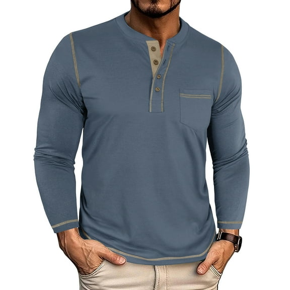 Hipattires Mens Cotton Shirts Tops Pullover Long Sleeve Casual , Solid Color Spring/Winter Shirts for Men Crewneck