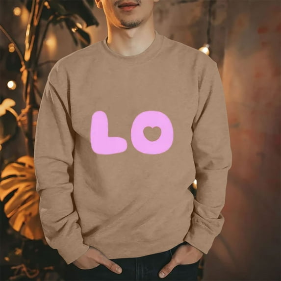 Elvqul Mens Crew Neck Sweatshirts Pullover Graphic Khaki Long Sleeve Sweatshirts for Men
