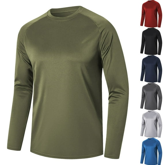 Vetsdori Mens Dry Fit Shirts Athlete Pullover Casual Stylish Fitness Breathable Crew Neck Solid Color Tops for Men Long Sleeve