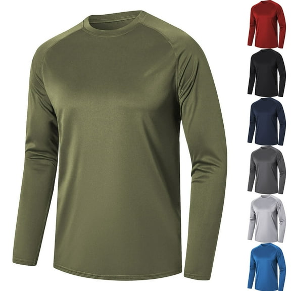 Hipattires Mens Dry Fit Tops Athlete Casual Pullover Long Sleeve Breathable Loose Travel Solid Color Shirts for Men Crew Neck