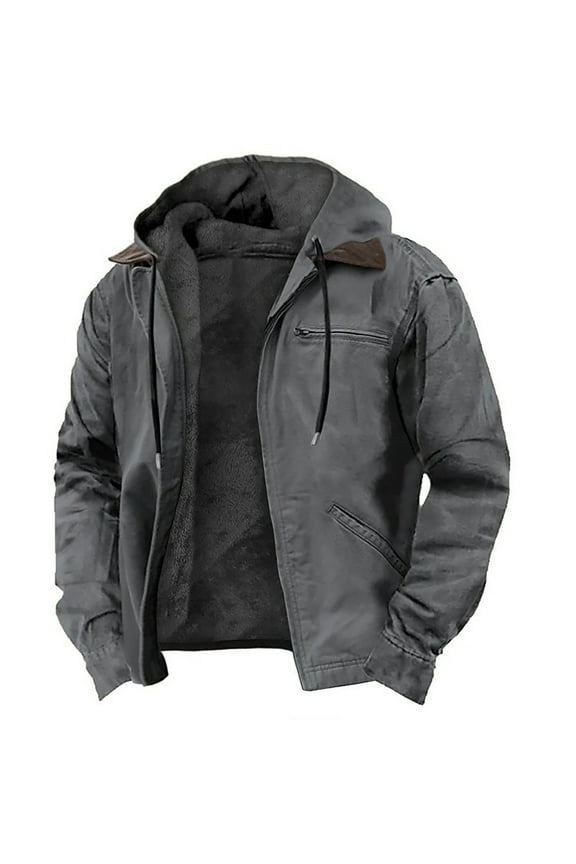 Mens Fleece Jackets Hoodie Plus Size Zipper Front Work Pocket Winter Lined Coat for Men Trendy