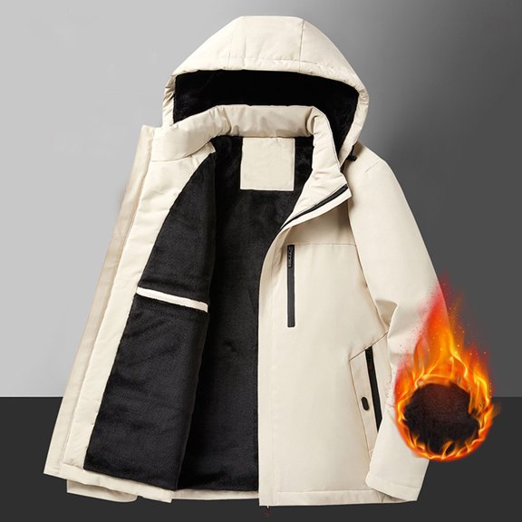 Hipattires Mens Fleece Jackets Work Zipper Plus Size Winter Lined Thicken Hoodie Coat for Men Pocket