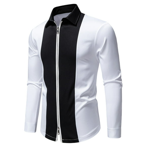 Elvqul Mens Formal Shirts Plain under 10 Long Sleeve Zip up Collared Shirts for Men White
