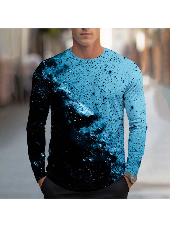 Mens Graphics Shirts Tops Pullover Casual Round Collar , Spring/Winter Patchwork Shirts for Men Long Sleeve