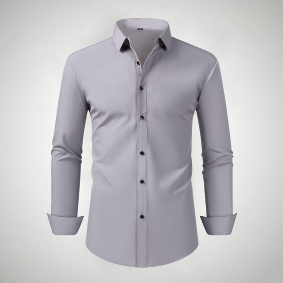 Elvqul Mens Gray Shirts Work Stylish Turndown Collar Button up Graphic Long Sleeve Shirts for Men Breathable