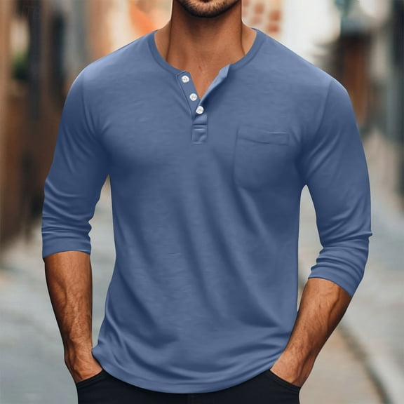 Hipattires Mens Henley Big and Tall Shirts Long Sleeve Pullover Plain , Tops Lightweight Pocket Crewneck Shirts for Men